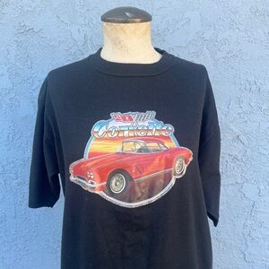 Vintage Corvette T Shirt Black 70s Car tee glitter decal retro